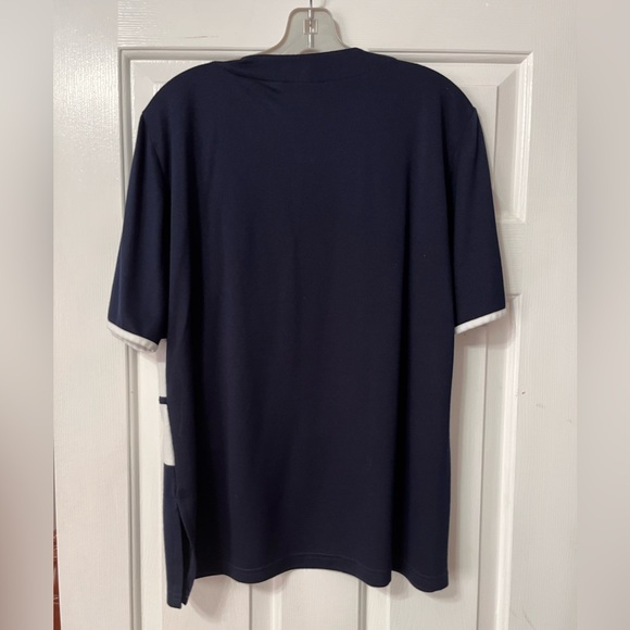 Navy Blue and White Top with Embroidered Accent on the neckline - Picture 2 of 9